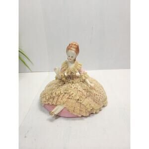 Vintage Porcelain Lady Trinket Box, Ardalt Japan Figurine 6740
